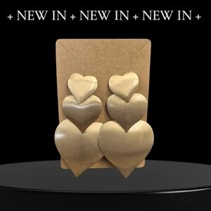 Goldtone Triple-Heart Cascade Fashion Drop Earrings.